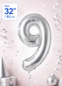 32 Inch Silver Number 9 Foil Balloon for Birthday, Anniversary and Party Decorations in Dubai UAE