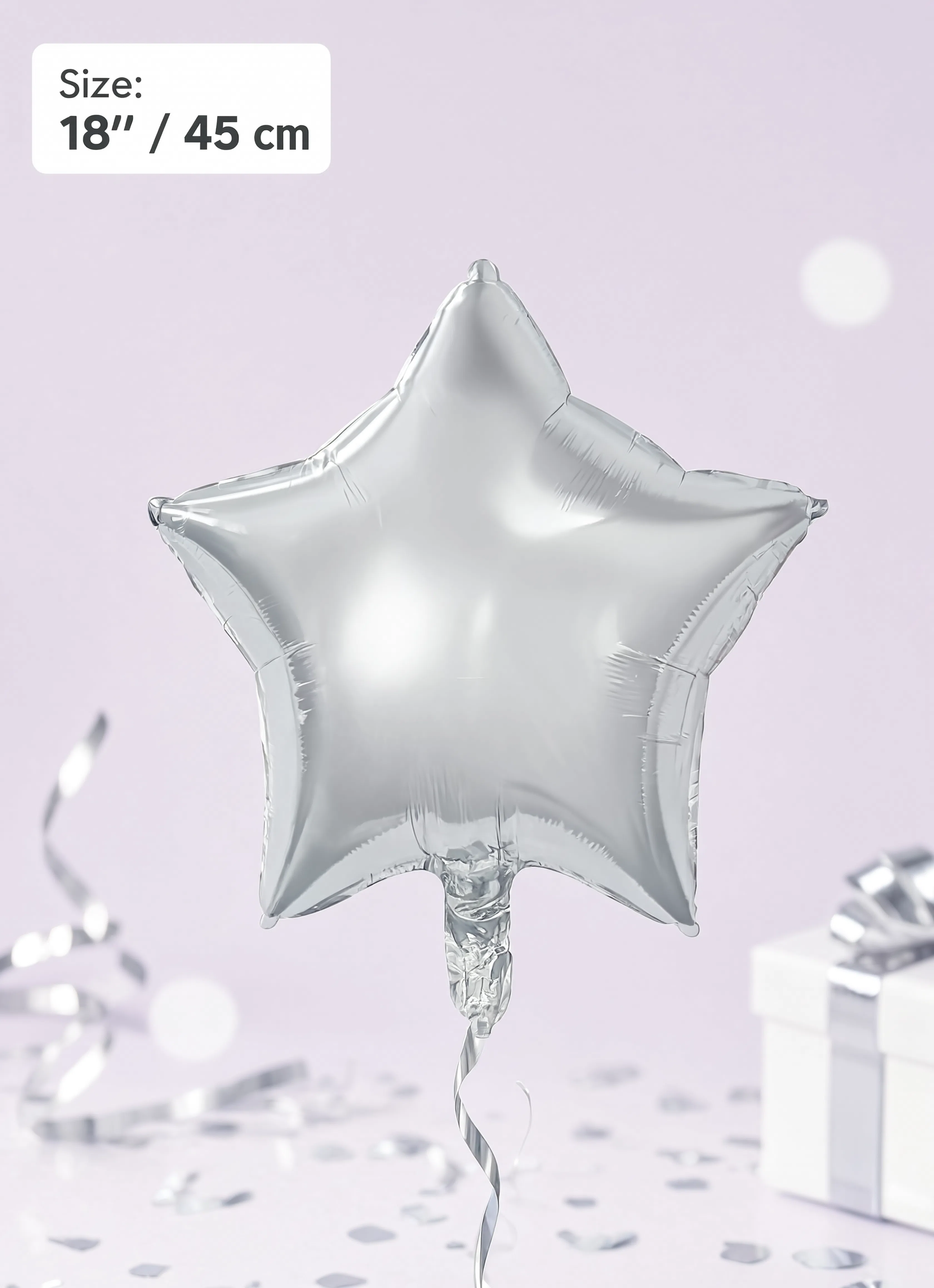 18-inch silver star-shaped foil balloon for birthdays, weddings, graduations, anniversaries, baby showers, and party decorations.