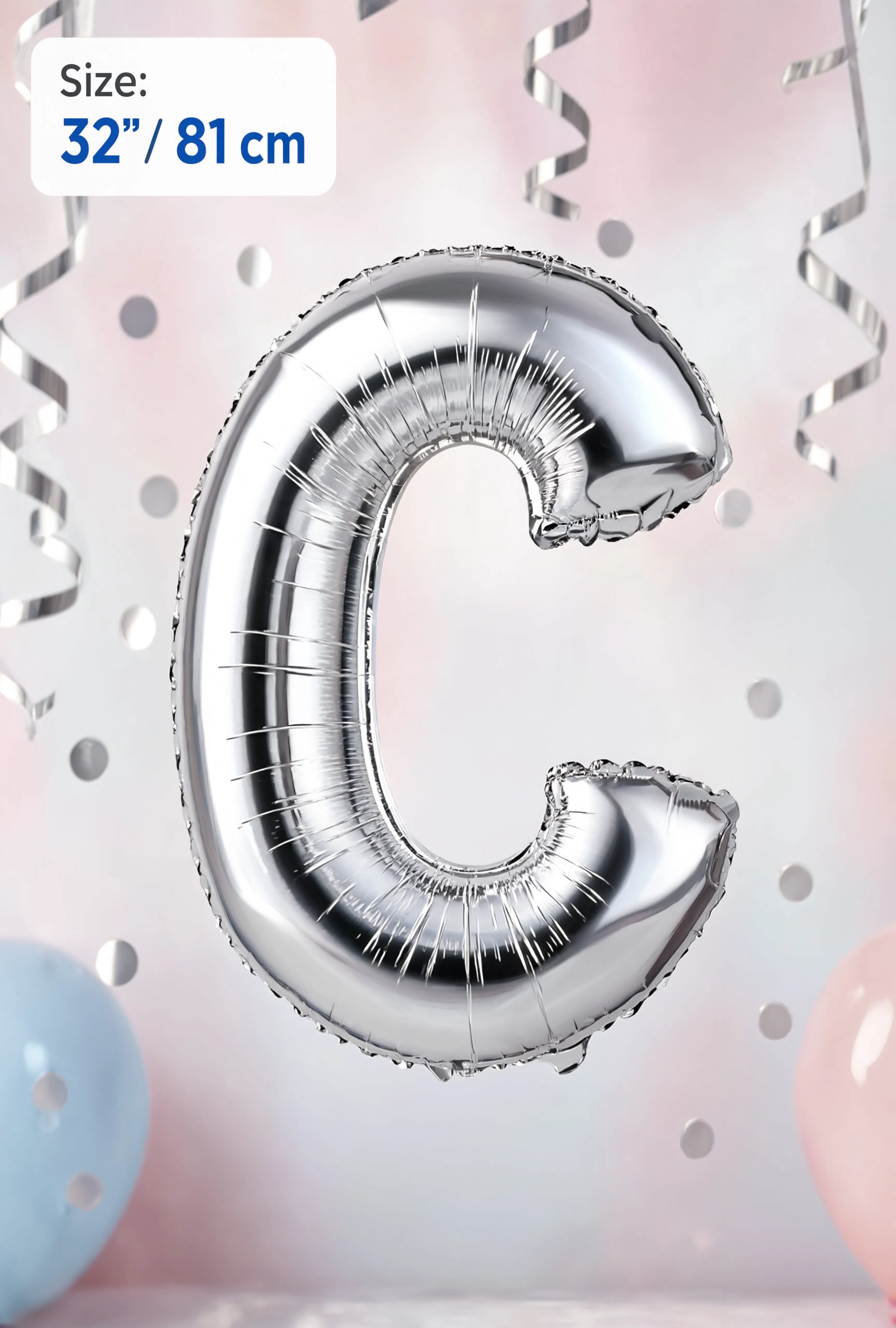 Letter C Foil Balloon 32" (81 cm) – Gold &amp; Silver