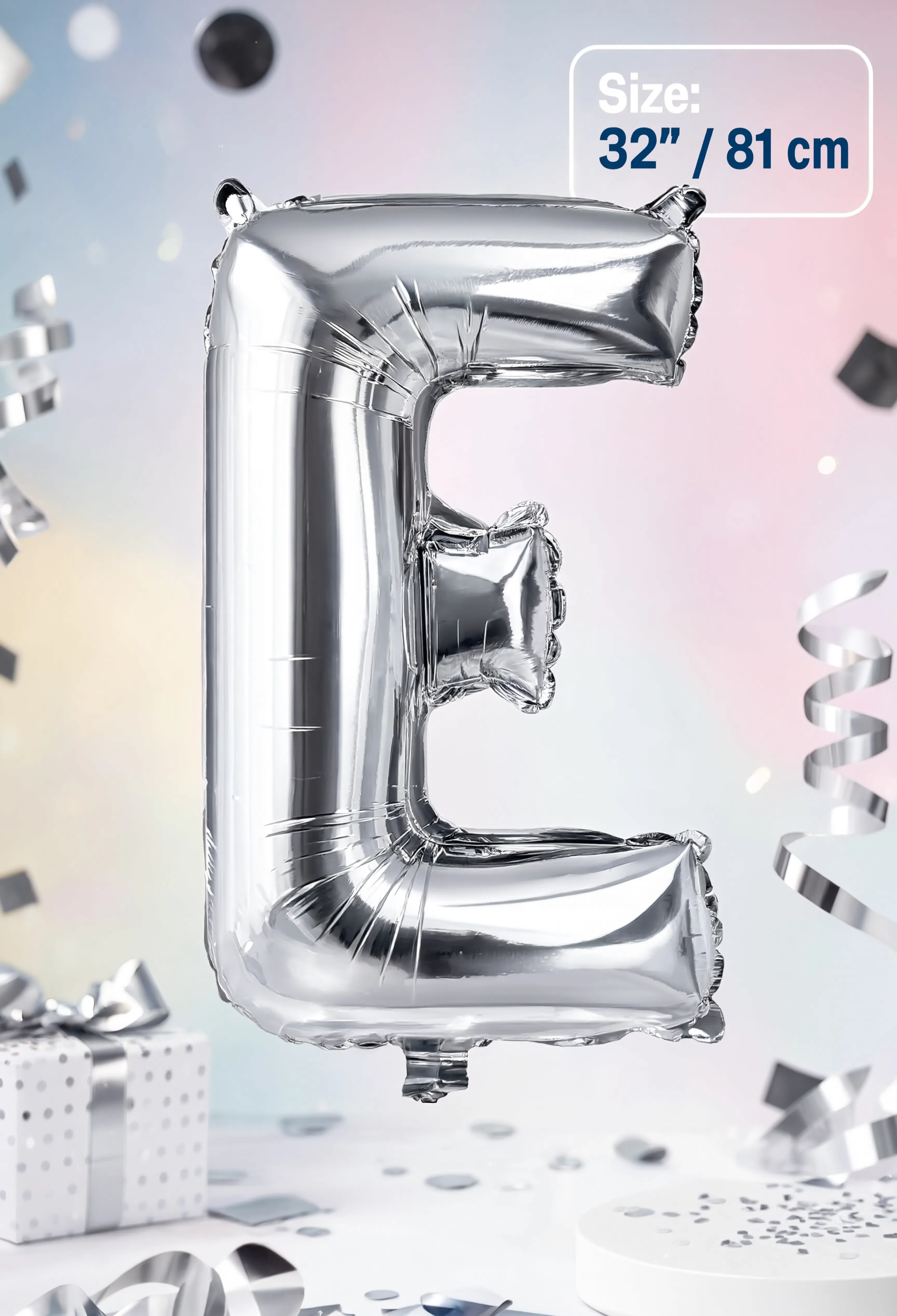 32-Inch (81 cm) Letter E Foil Balloon – Gold &amp; Silver
