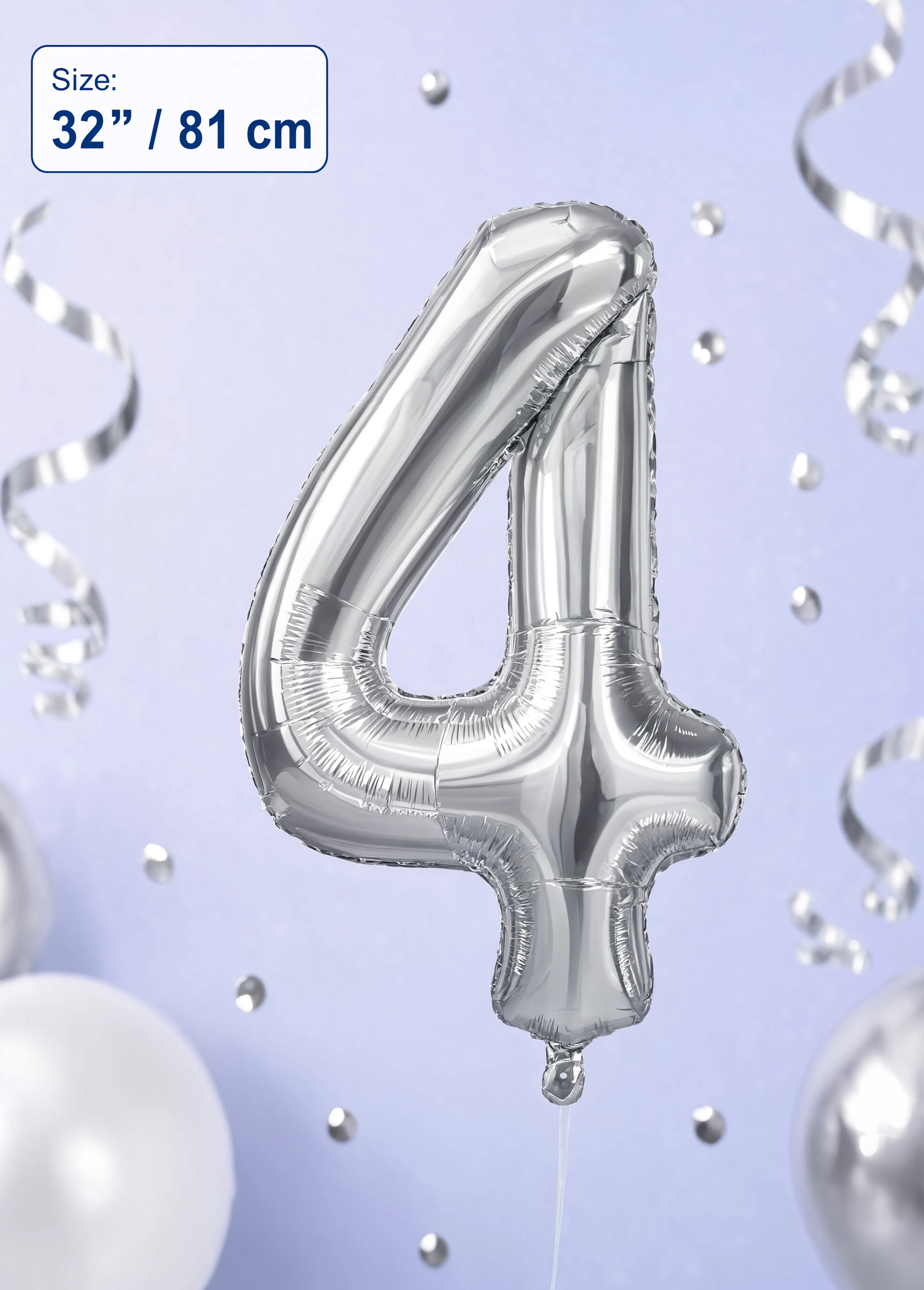 32 Inch Silver Number 4 Foil Balloon for Birthday, Anniversary and Party Decorations in Dubai UAE