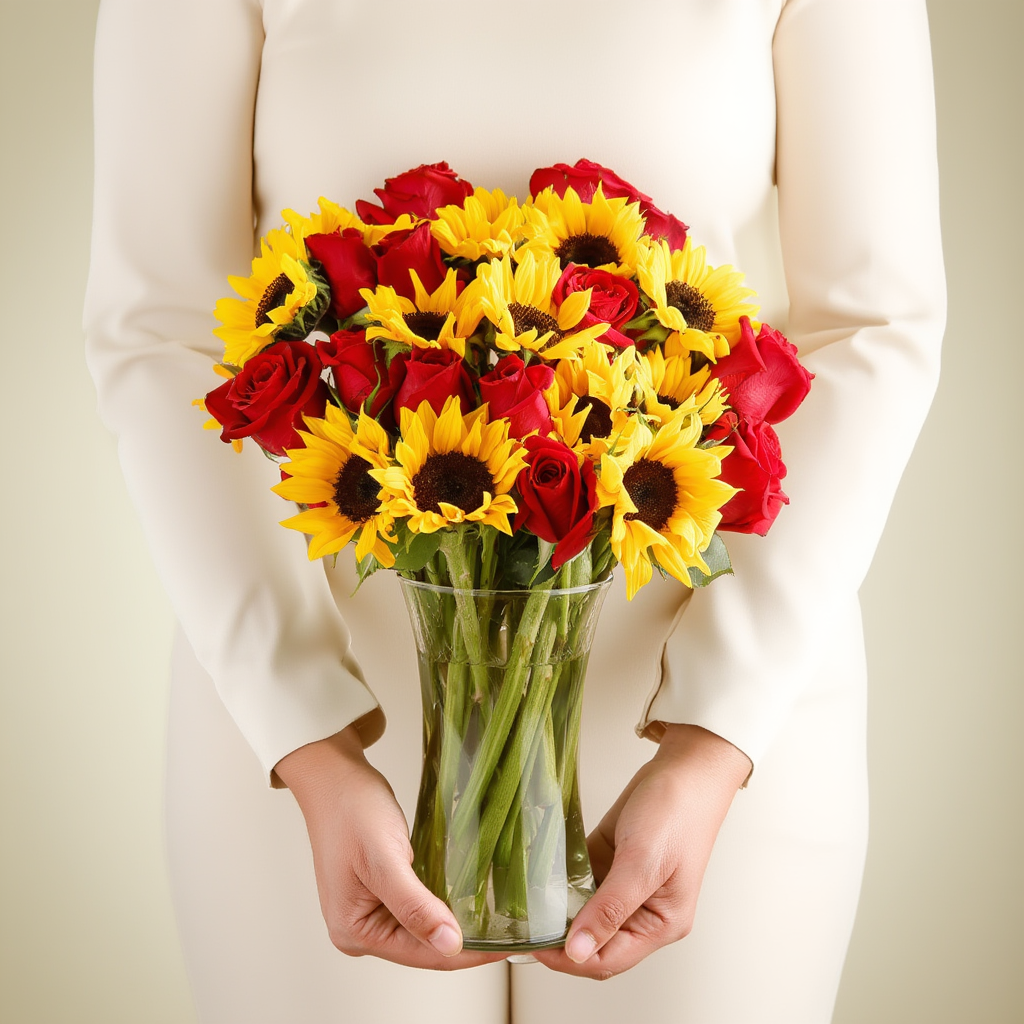 Sunflower Red Rose Vase