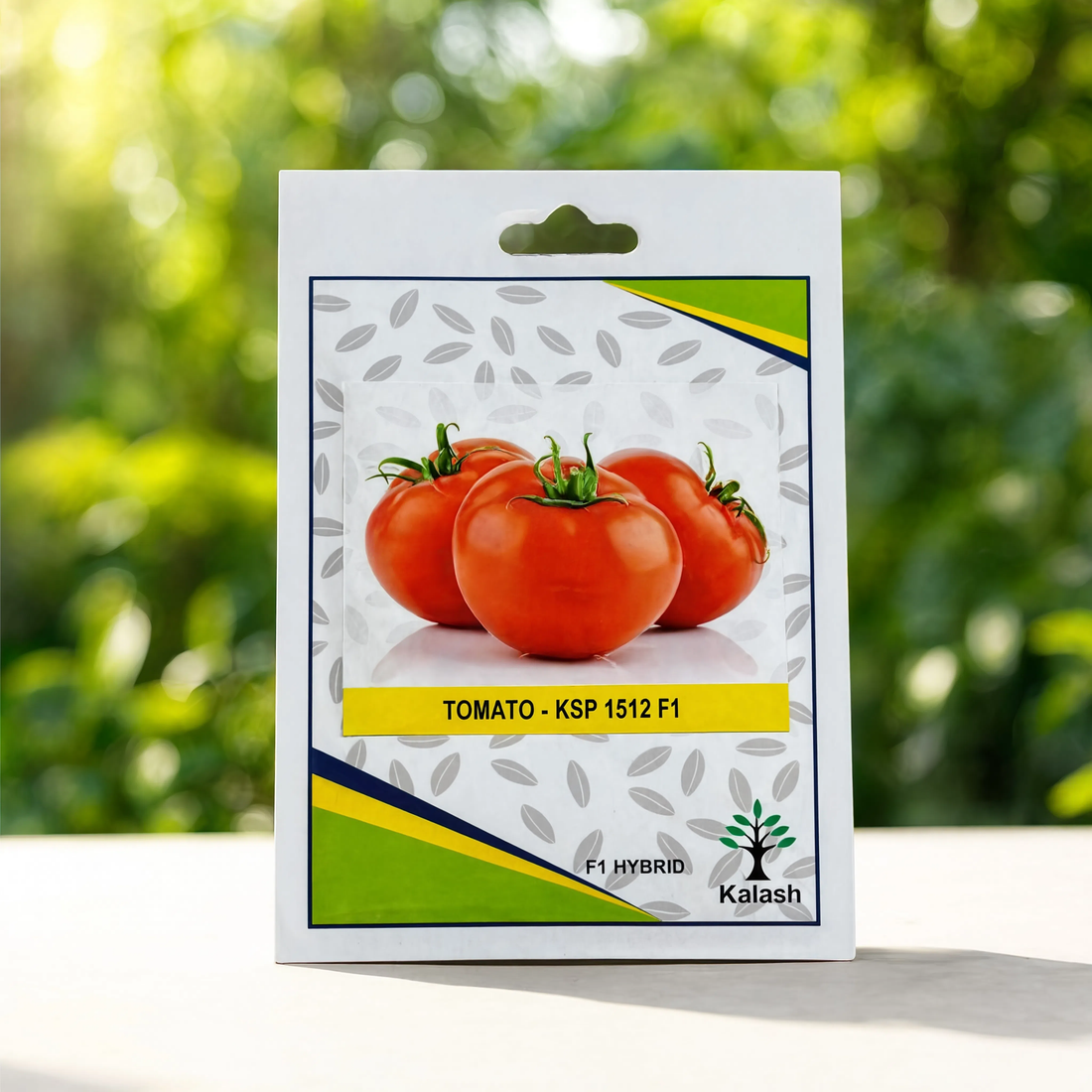 Kalash KSP 1512 F1 Hybrid tomato seeds packet for growing premium red tomatoes in home gardens, greenhouses, raised beds, and commercial vegetable farms.