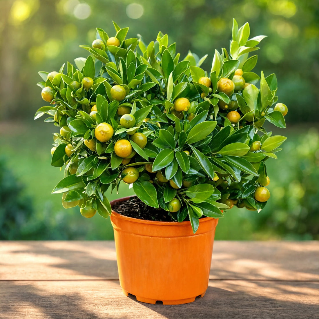 Bushy calamansi citrus plant loaded with small fruit in orange pot – Nura Flowers Dubai