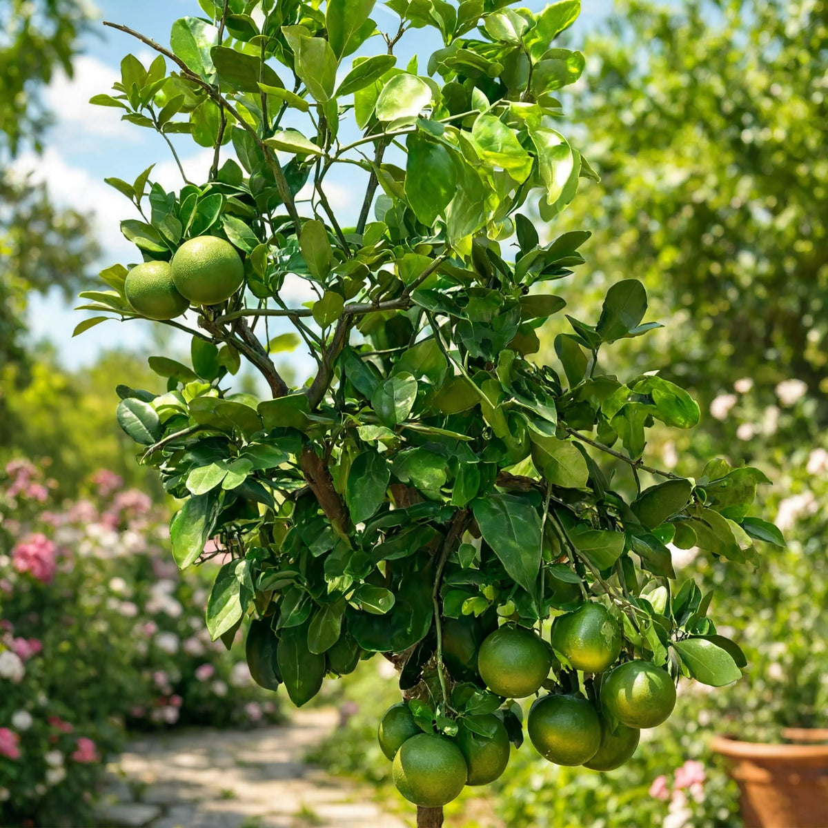 Pomelo citrus tree with green fruit growing in garden – Nura Flowers Dubai