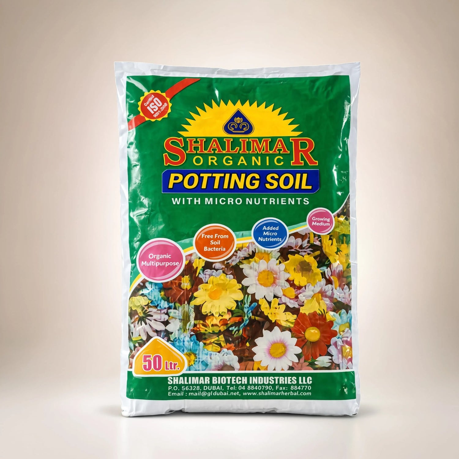 Shalimar Bio-Tech General Purpose Potting Soil 50 litre bag with flowers design – Nura Flowers Dubai