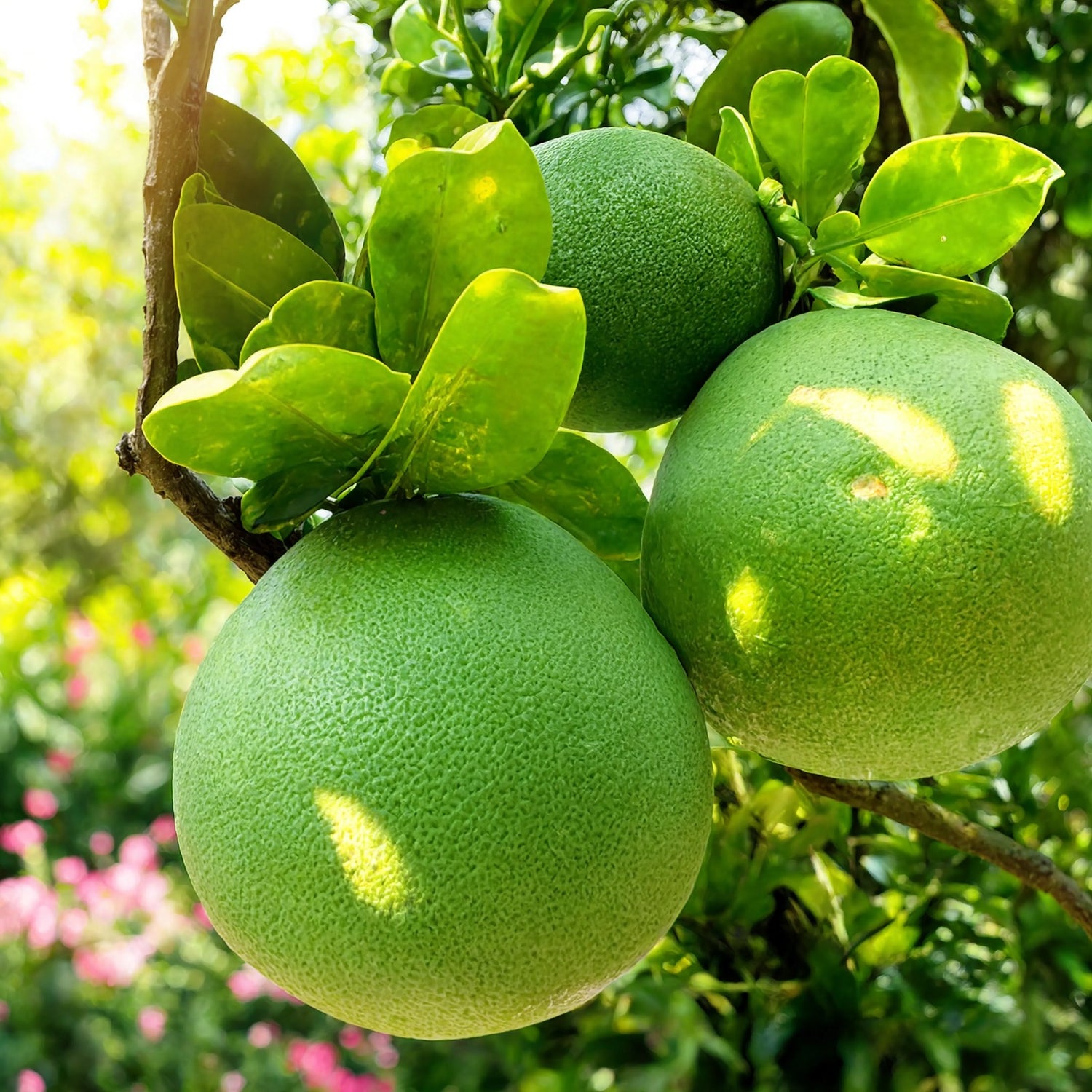 Large green pomelo fruit cluster on tree branch with leaves – Nura Flowers