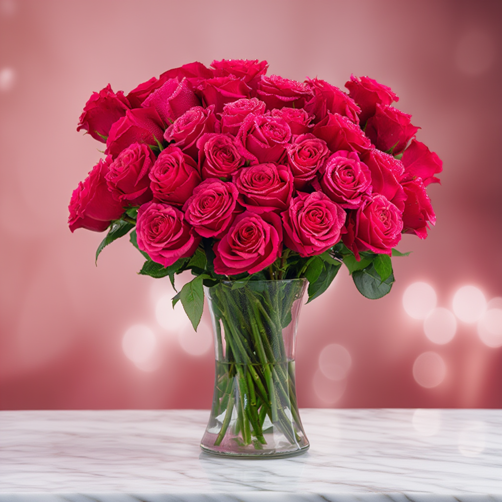 Red Roses Glass vase