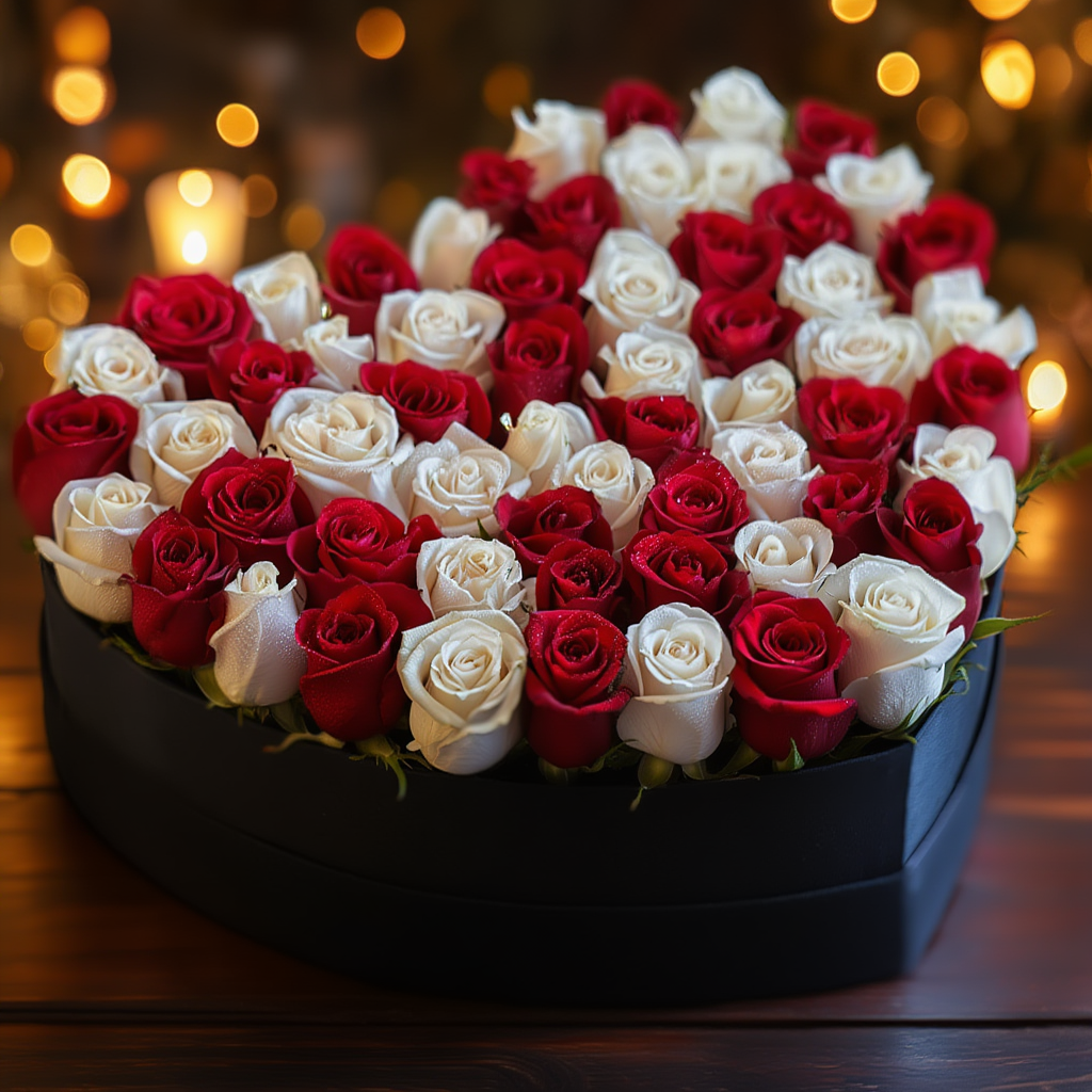 Red &amp; White roses Heart Box